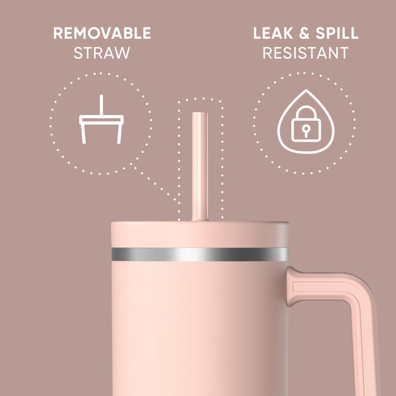 Hydrapeak Voyager 40 Oz Stainless Steel Tumbler with Handle, Insulated Water Bottle With Straw & Lid, Cupholder Friendly Reusable Travel Mug (Peony) - Image 4