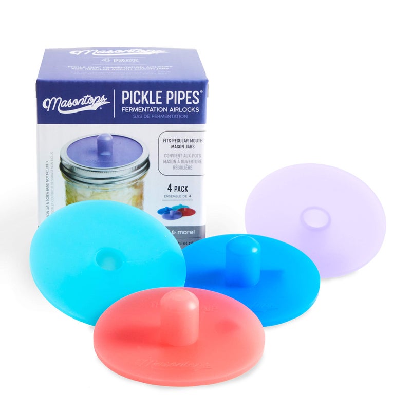 Masontops Pickle Pipes - Airlock Fermentation Lids - Fermentation Kit for Small Mouth Mason Jar Sauerkraut & Pickle Kit Fermentation Jar not Included - Image 1