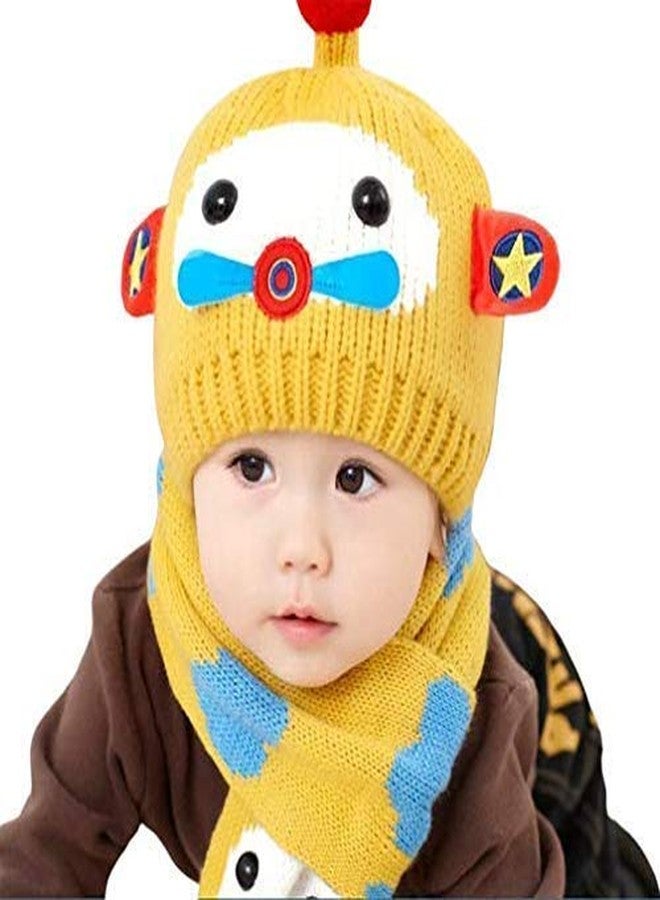 JMP Winter Warm Baby Hat Warm Cute Cartoon Crochet Knitted Cap Baby Hat + Scarf 2pcs Sets (Yellow) - Image 1