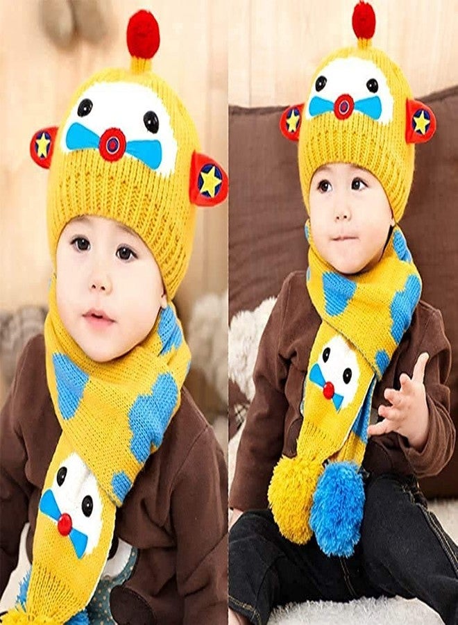 JMP Winter Warm Baby Hat Warm Cute Cartoon Crochet Knitted Cap Baby Hat + Scarf 2pcs Sets (Yellow) - Image 2