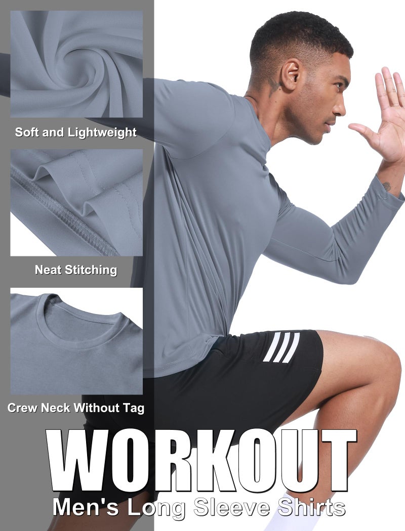 OYGSieg 6 Pack Long Sleeve Shirts for Men Moisture Wicking UPF SPF Sun Protection Tee Shirts Workout T Shirts Casual L - Image 4