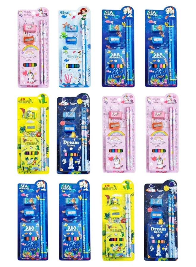 TERA13 Cartoon Theme Kids Stationery Kit - Pencils, Sharpener, Eraser & Party Favors, Return Gifts for Kids Birthday Party, Stationery Kit for Boys & Girls (12(Pcs)) - Image 1