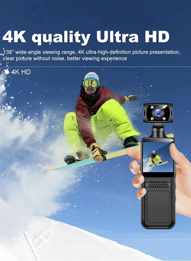 4K Ultra HD Action Camera, 180° Rotating WiFi Camera, Free 128GB Memory Card, Night Vision Wearable Camera, Rotatable Outdoor Video Recorder, Suitable for Sports Cycling Tour, VLOG, Travel Hiking  - Image 2