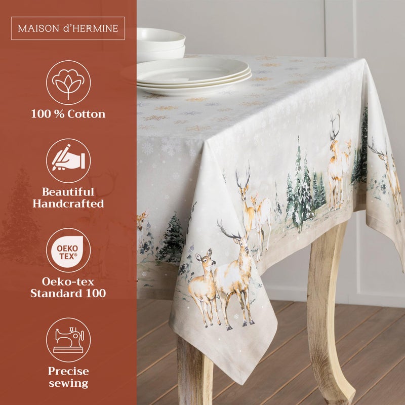 ميزون دي هيرمين Maison D 'Hermine 100 ٪ غطاء طاولة القطن - 70 "" x90 "مستطيل المائدة الزخرفية - مفارش المائدة القابلة للغسل لتناول الطعام في المنزل والحفلات - لعيد الشكر وعيد الميلاد - الغزلان في مجموعة وودز - Image 2