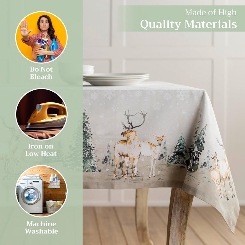 ميزون دي هيرمين Maison D 'Hermine 100 ٪ غطاء طاولة القطن - 70 "" x90 "مستطيل المائدة الزخرفية - مفارش المائدة القابلة للغسل لتناول الطعام في المنزل والحفلات - لعيد الشكر وعيد الميلاد - الغزلان في مجموعة وودز - Image 3