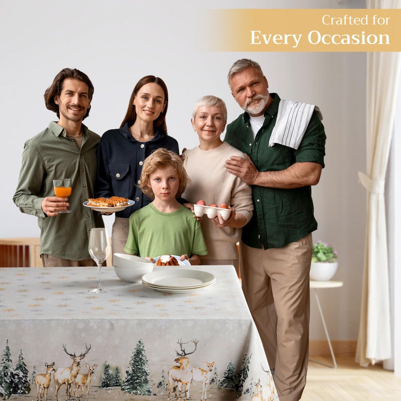 ميزون دي هيرمين Maison D 'Hermine 100 ٪ غطاء طاولة القطن - 70 "" x90 "مستطيل المائدة الزخرفية - مفارش المائدة القابلة للغسل لتناول الطعام في المنزل والحفلات - لعيد الشكر وعيد الميلاد - الغزلان في مجموعة وودز - Image 5