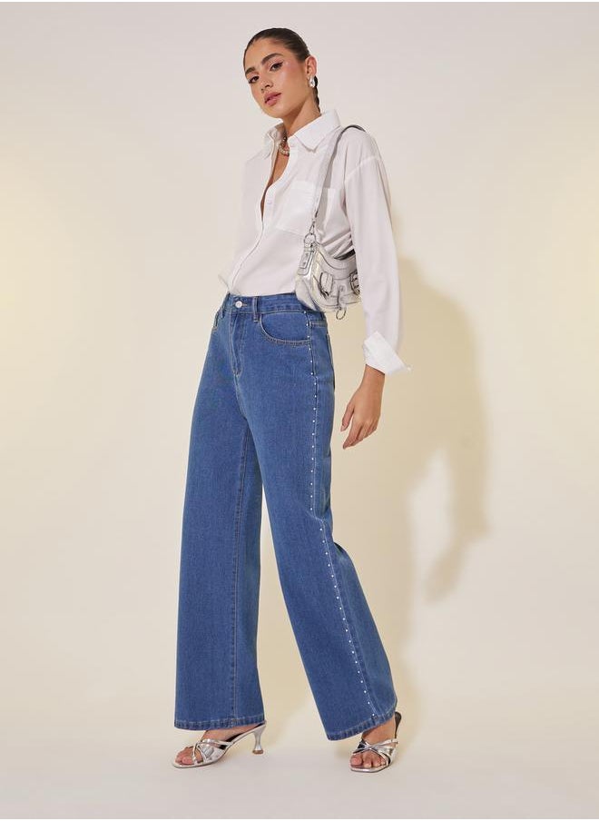 Take Two Mid Rise Studded Wide Leg Jeans  - Image 1