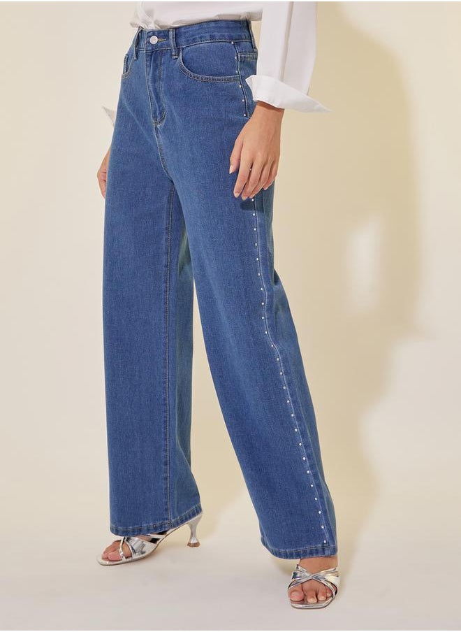 Take Two Mid Rise Studded Wide Leg Jeans  - Image 2