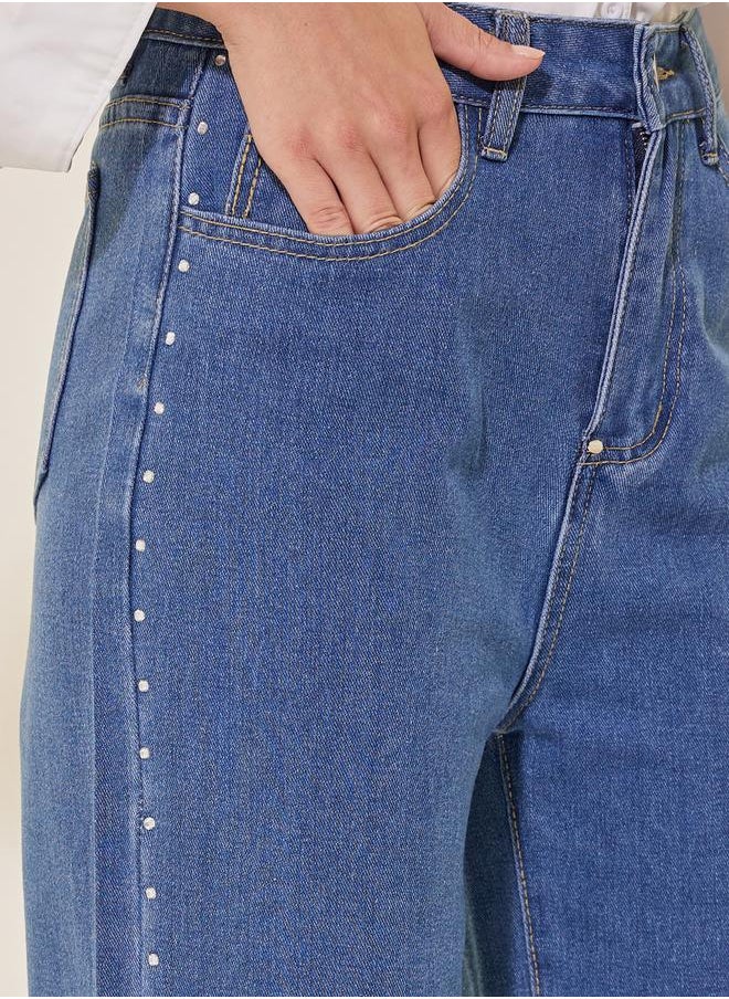 Take Two Mid Rise Studded Wide Leg Jeans  - Image 3