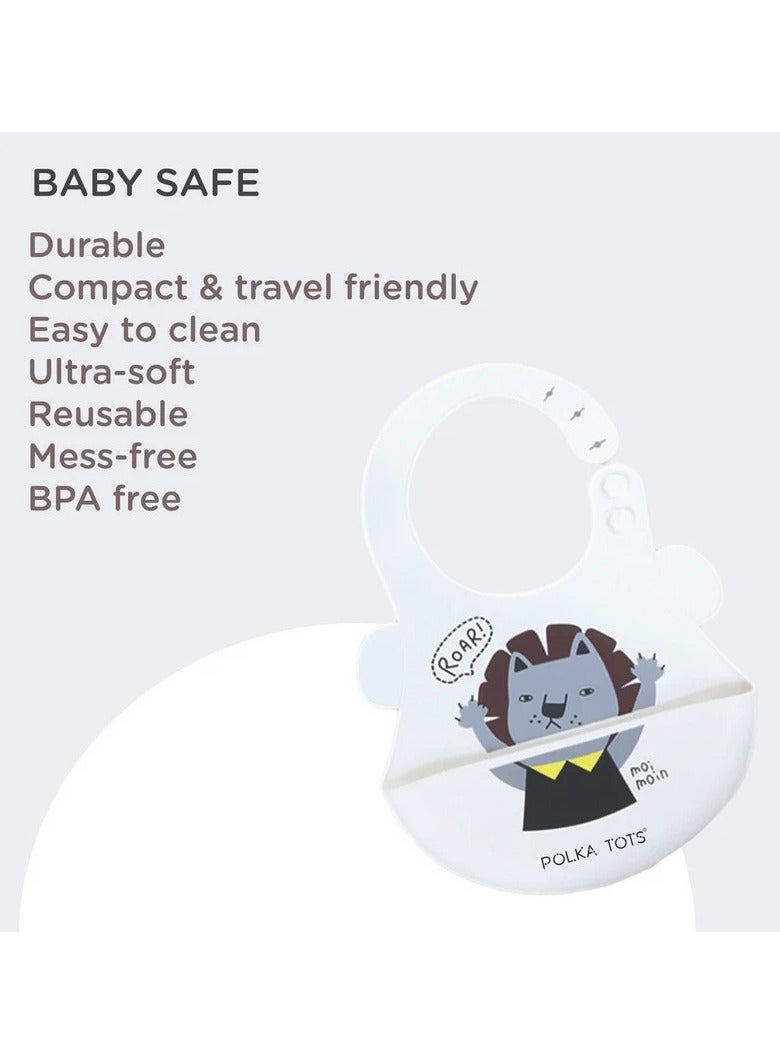 بولكاتوتس مريلة من السيليكون مقاومة للماء من Polka Tots مع جيب وأزرار كبس قابلة للتعديل - أسد - Image 2