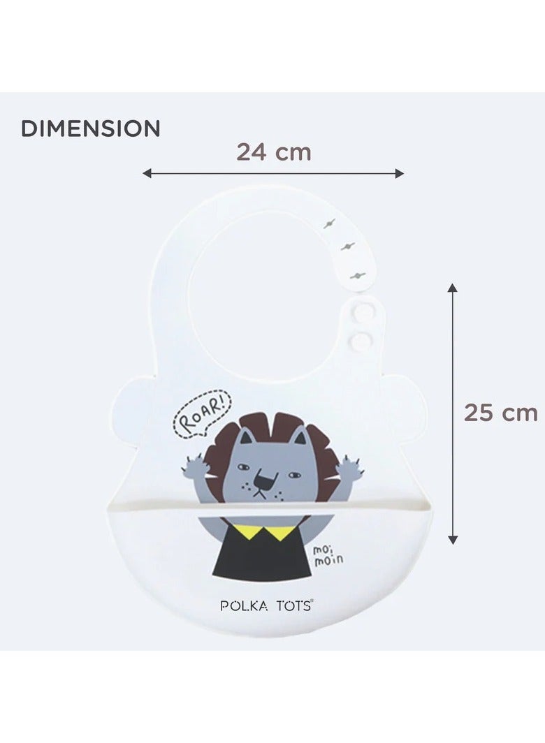 بولكاتوتس مريلة من السيليكون مقاومة للماء من Polka Tots مع جيب وأزرار كبس قابلة للتعديل - أسد - Image 5