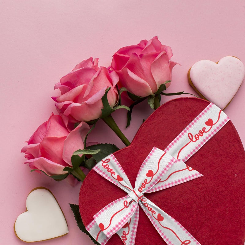 Glodecart Valentine's Day Ribbon for Wreath Bow Wrapping Gift, Wired Pink Hearts 2.5" X 10 Yard Love-Themed Wreath Ribbon - Image 5