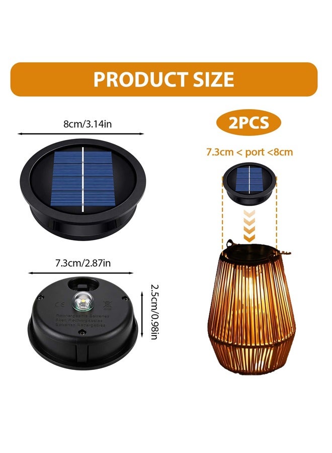 Solar Light Top 8cm for Outside Lanterns 2 Pack, 2V 600mAh Waterproof LED Solar Replacement Panels with Warm White Light for Outdoor Hanging Garden Lantern Lamp - Image 2