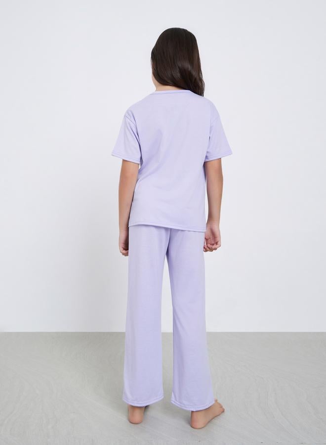 Styli Teens Lilac Floral Print T-Shirt and Pyjama Set - Image 4