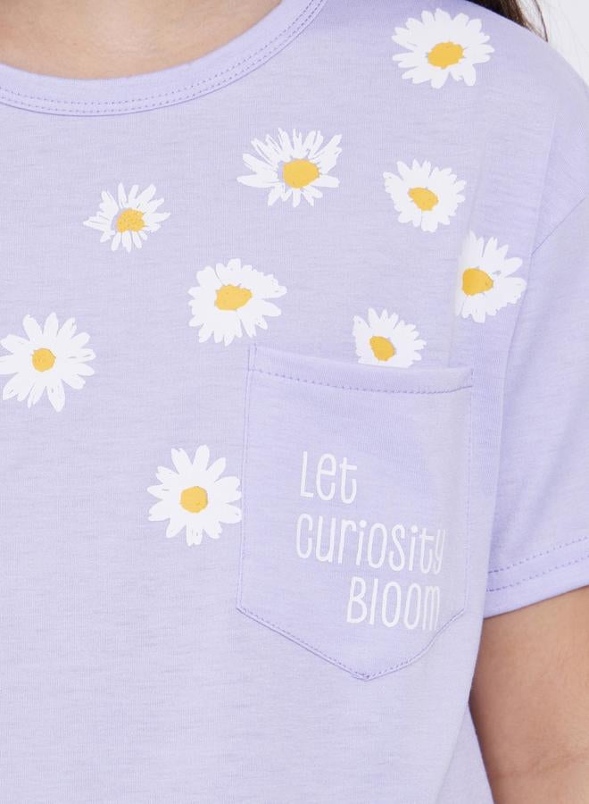 Styli Teens Lilac Floral Print T-Shirt and Pyjama Set - Image 3