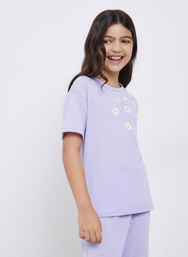 Styli Teens Lilac Floral Print T-Shirt and Pyjama Set - Image 2