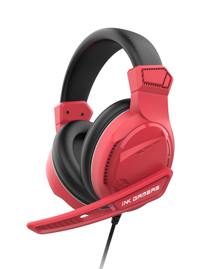 INK GAMERS GX100 Over Ear Wired Gaming Headphones for PS4 / PS5 / XBox / Switch / PC - Red - Image 1