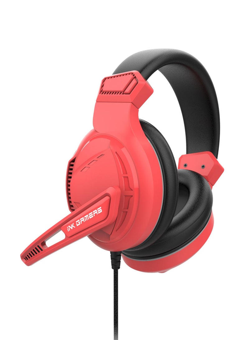INK GAMERS GX100 Over Ear Wired Gaming Headphones for PS4 / PS5 / XBox / Switch / PC - Red - Image 4