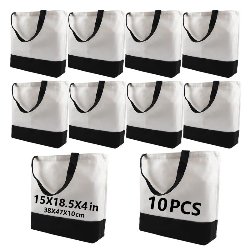 OKBA OKBA 10 pcs Sublimation Tote Bags,polyester tote bags for sublimation, blank canvas tote bags for DIY Crafting and Decorating (10, Black/White)  - Image 1