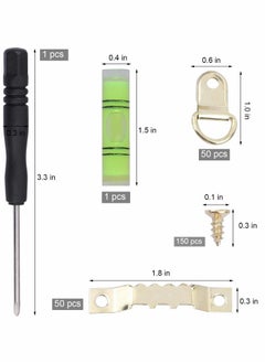 KASTWAVE Hook Set, Box Hook, D Ring Picture Frame Hanger, Sawtooth Photo Hanging Hardware Set with Screws and Spirit Level Silver Gold, 252 psc  - Image 4