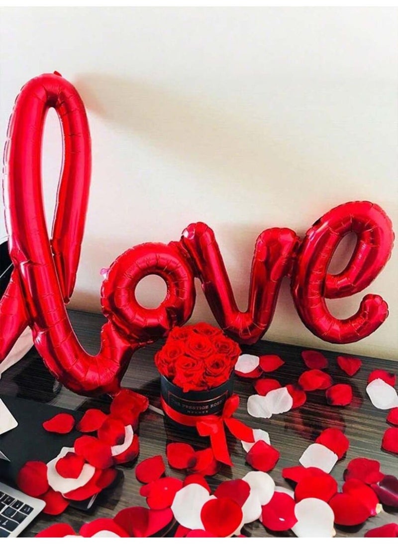 55-pcs set includes a "Love" Balloon, Artificial Red Rose Petals, 18-inch Red Foil Heart Balloons, 10-inch Red Tex Balloons, and 2 Strips of Tape, Perfect for Special Romantic Decorations, Anniversaries, and Weddings. - Image 4