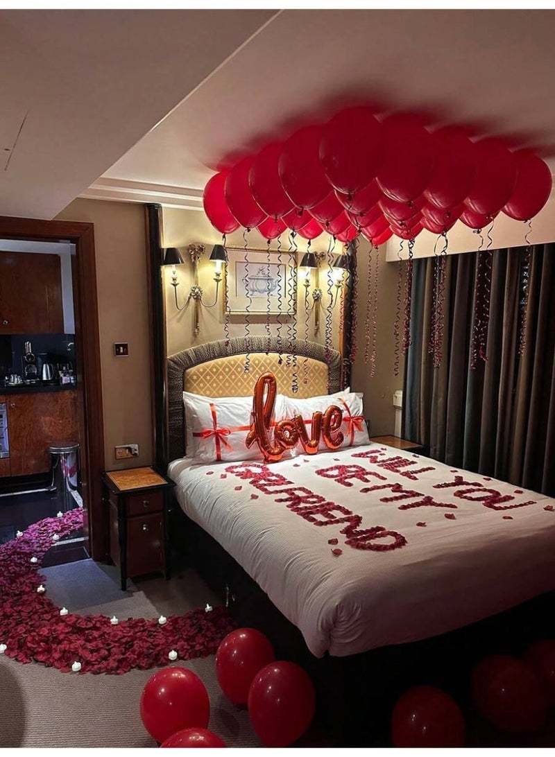 55-pcs set includes a "Love" Balloon, Artificial Red Rose Petals, 18-inch Red Foil Heart Balloons, 10-inch Red Tex Balloons, and 2 Strips of Tape, Perfect for Special Romantic Decorations, Anniversaries, and Weddings. - Image 3
