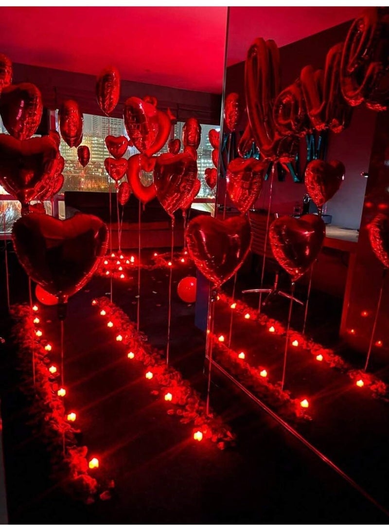 55-pcs set includes a "Love" Balloon, Artificial Red Rose Petals, 18-inch Red Foil Heart Balloons, 10-inch Red Tex Balloons, and 2 Strips of Tape, Perfect for Special Romantic Decorations, Anniversaries, and Weddings. - Image 5