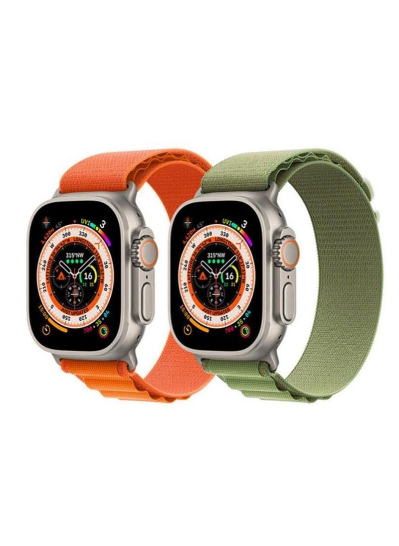 Generic - 2Pack for Apple Watch Alpine Loop Band 49mm/45mm/44mm Nylon Woven Sport Strap Compatible with iWatch Series 8/Ultra/7/SE/6/5/4/3/2/4 Green/Orange - Image 1