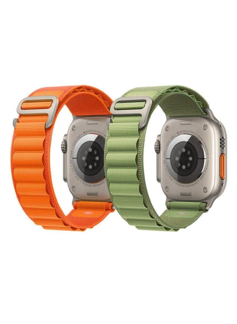 Generic - 2Pack for Apple Watch Alpine Loop Band 49mm/45mm/44mm Nylon Woven Sport Strap Compatible with iWatch Series 8/Ultra/7/SE/6/5/4/3/2/4 Green/Orange - Image 1