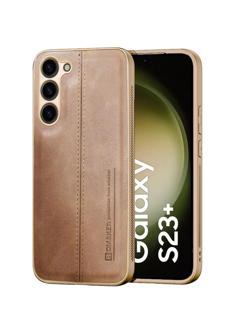 OMAKER Luxury PU Leather Shockproof Case Cover For Samsung Galaxy S23+ / S23 Plus 5G 2023 Brown  - Image 1