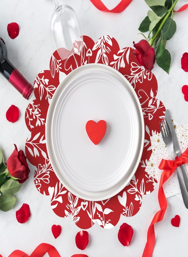 Stuffygreenus 100 Pcs Valentines Day Paper Placemats 13.5 Inches Scalloped Valentines Placemats Disposable Red Floral Heart Place Mats for Dining Parties Weddings Holidays Table Decorations - Image 4