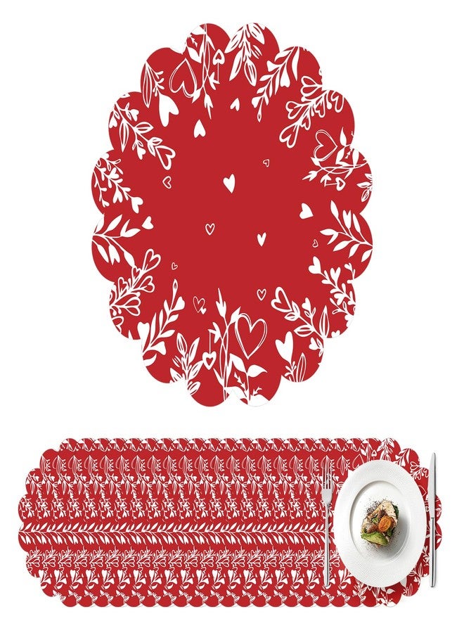 Stuffygreenus 100 Pcs Valentines Day Paper Placemats 13.5 Inches Scalloped Valentines Placemats Disposable Red Floral Heart Place Mats for Dining Parties Weddings Holidays Table Decorations - Image 1