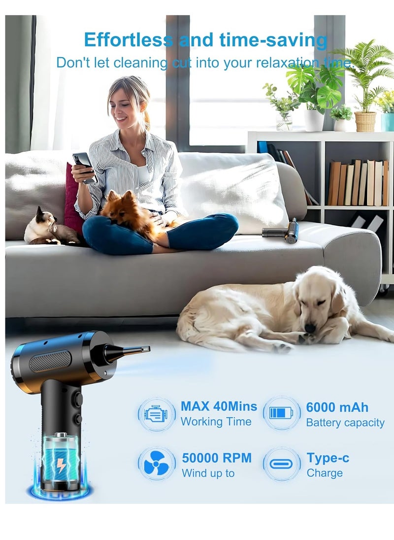 ALASAMCO - Compressed Air Duster, Electric Air Blower Cleaner with LED Light for Computer, Keyboard, Home, Car, Office, Rechargeable Portable and Cordless Handheld Mini Blower for Inflatable Bed Ball - Image 1