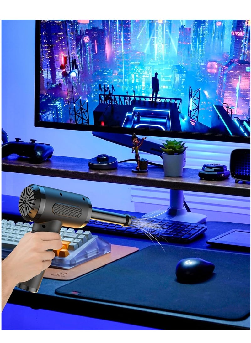 ALASAMCO - Compressed Air Duster, Electric Air Blower Cleaner with LED Light for Computer, Keyboard, Home, Car, Office, Rechargeable Portable and Cordless Handheld Mini Blower for Inflatable Bed Ball - Image 1
