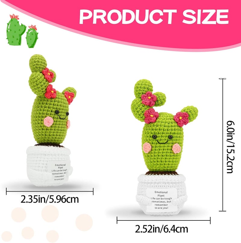 Hoedia Handmade Emotional Pickle Gift, Emotional Cucumber Crochet Doll Inspirational Gifts with Cards, Cute Knitted Funny Support Pickle Potato Friend Birthday (Blossom Cactus) - Image 4