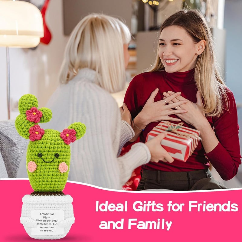 Hoedia Handmade Emotional Pickle Gift, Emotional Cucumber Crochet Doll Inspirational Gifts with Cards, Cute Knitted Funny Support Pickle Potato Friend Birthday (Blossom Cactus) - Image 2