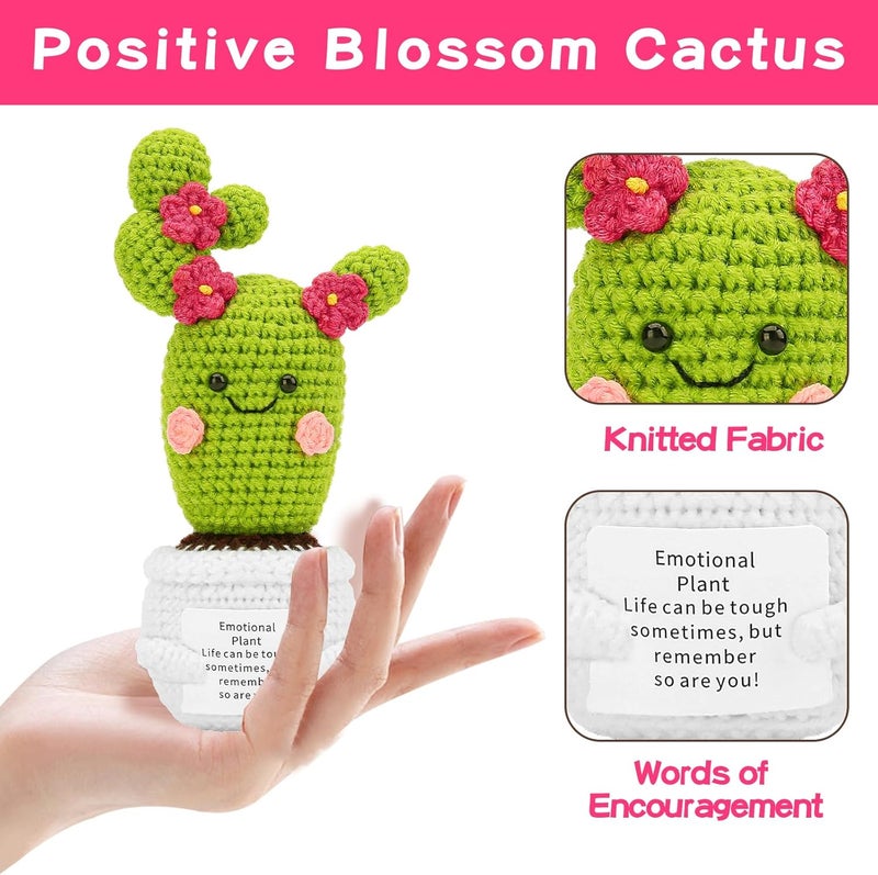 Hoedia Handmade Emotional Pickle Gift, Emotional Cucumber Crochet Doll Inspirational Gifts with Cards, Cute Knitted Funny Support Pickle Potato Friend Birthday (Blossom Cactus) - Image 3