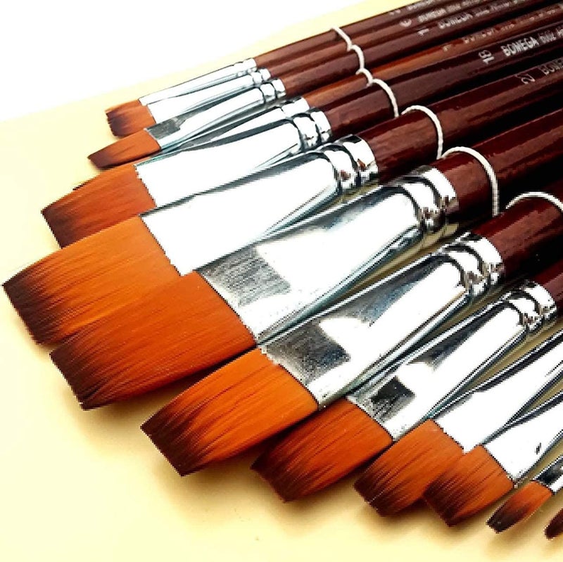 SCHMIDT 13 Pc Flat Artist Quality Long Handle Painting Brush for Acrylic, Watercolor & Gouche Painting - Image 2