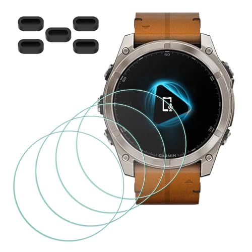 MTHGH Screen Protector for Garmin fenix 8-51mm Sapphire Solar Smartwatch [4 Pcs] + Anti-dust Plugs 5Pcs, Tempered Glass 9H Hardness Anti-Scratch Bubble Free Film Ultra-Thin Protective Cover - Image 1