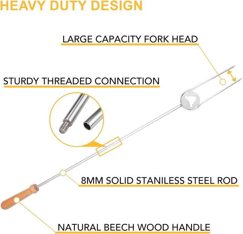 Begatter Heavy Duty Roasting Sticks for Hotdogs, Marshmallows and Smores, 32" Long Solid Stainless Steel Skewers for Campfire and Fire Pit, Dishwasher Safe - Image 2