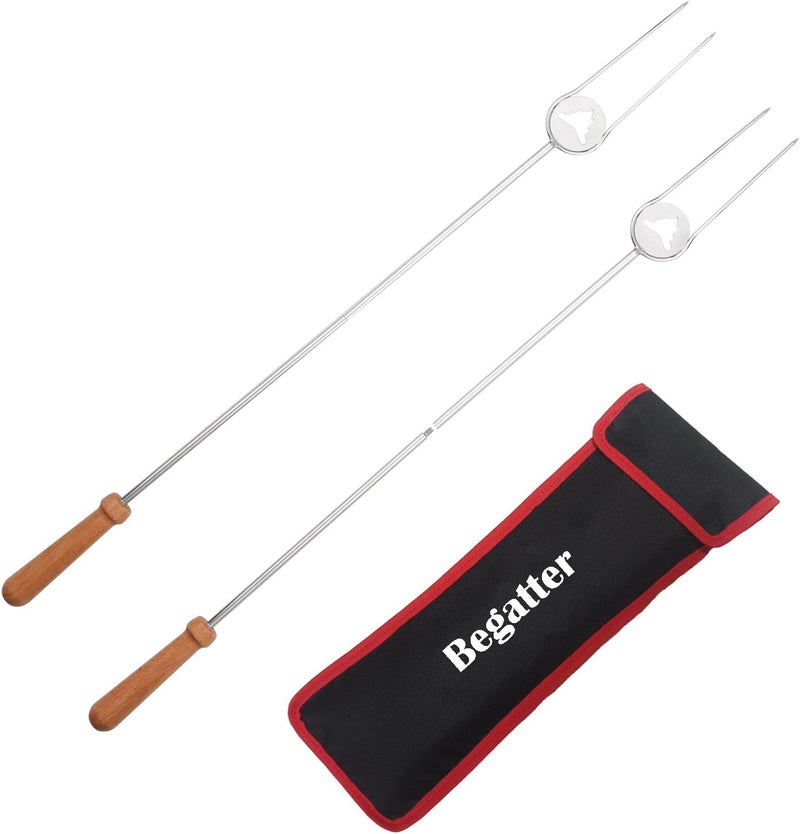 Begatter Heavy Duty Roasting Sticks for Hotdogs, Marshmallows and Smores, 32" Long Solid Stainless Steel Skewers for Campfire and Fire Pit, Dishwasher Safe - Image 1