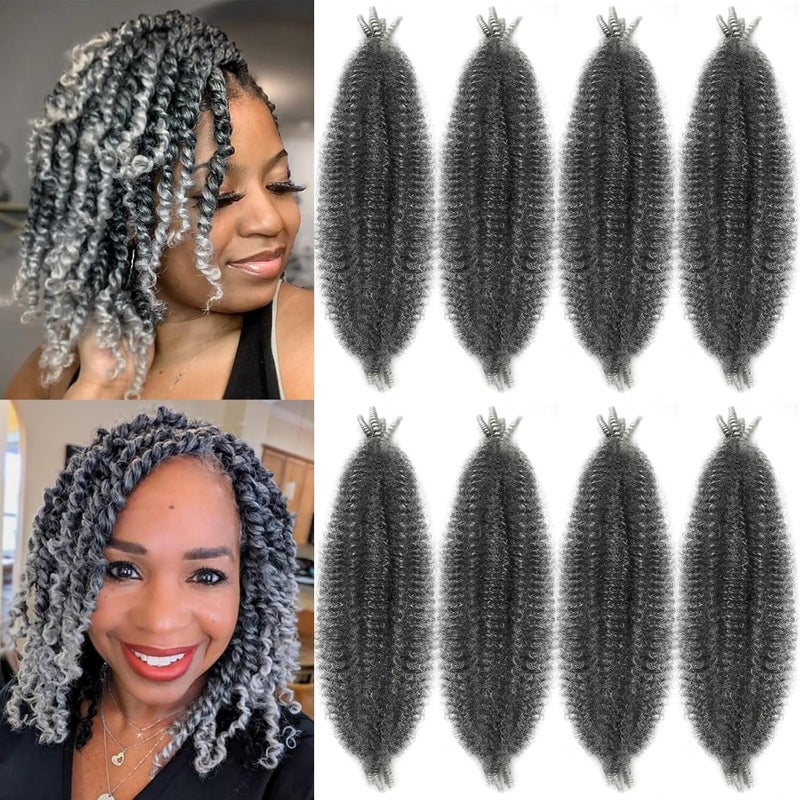 Grey Springy Afro Twist Hair 8 Packs Cuban Twist Hair 16 Inch Marley Twist Braiding Hair Soft Wrapping Hair for Soft Locs Gray Pre Fluffed Spring Afro Kinky Twist Braiding Hair Extension