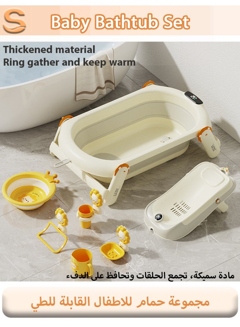 سيرينوفيا طقم حوض استحمام قابل للطي للأطفال ٨ قطع مع مستشعر درجة الحرارة، وحصيرة استحمام، وغطاء استحمام | حوض استحمام محمول قابل للطي للأطفال حديثي الولادة | للاستخدام المنزلي والسفر - Image 3
