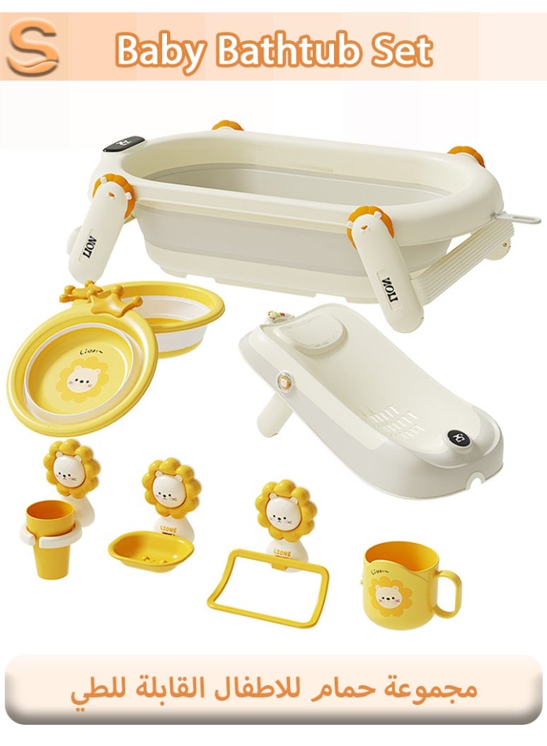 سيرينوفيا طقم حوض استحمام قابل للطي للأطفال ٨ قطع مع مستشعر درجة الحرارة، وحصيرة استحمام، وغطاء استحمام | حوض استحمام محمول قابل للطي للأطفال حديثي الولادة | للاستخدام المنزلي والسفر - Image 2