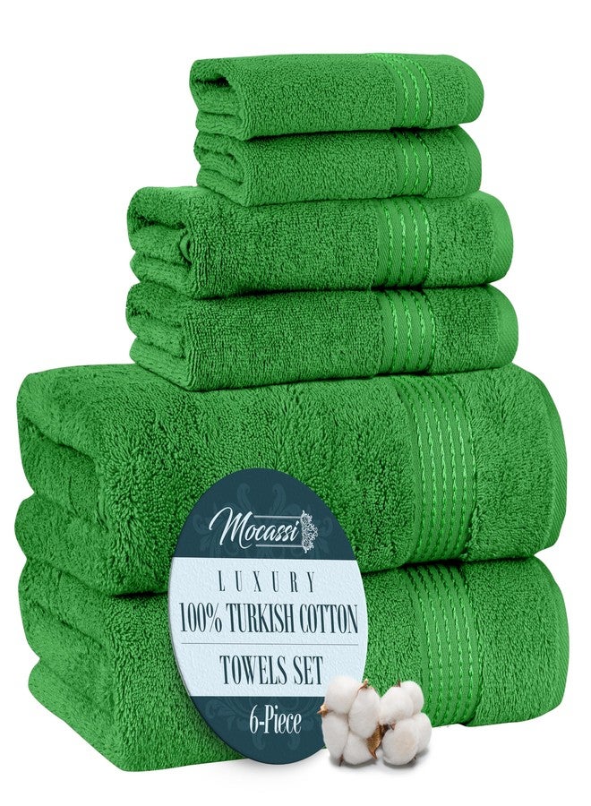 Mocassi Luxury 100% Turkish Cotton 6-Piece Towel Set -Ultra Soft, Quick Dry Highly Absorbent Premium Spa Hotel Quality Bath Towels,Includes 2 Bath Towels, 2 Hand Towels and 2 Washcloths, Emerald Green - Image 1