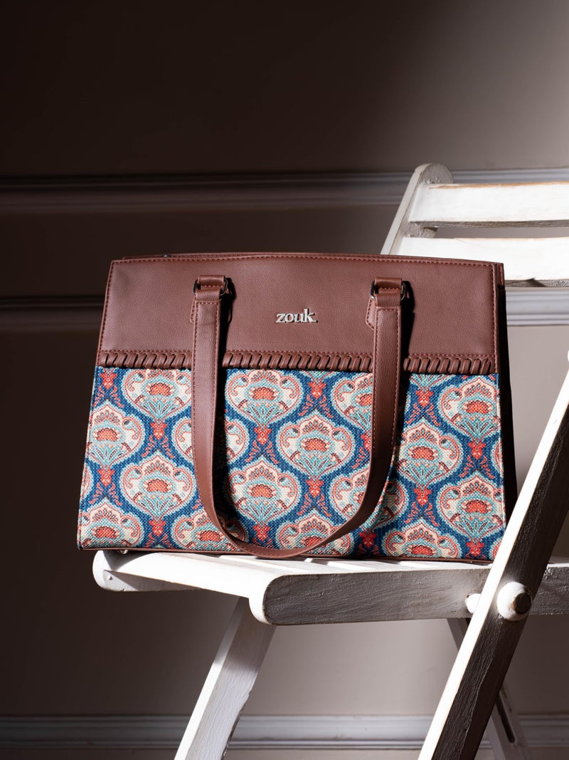 ZOUK Statement Business Bag | Stylish Handbag for Women Office Use | Tote Bags for Woman | Fits 14 Inch Laptop | Water-Resistant | Big Size | Aesthetic Purse | Kovil Blue - Image 3
