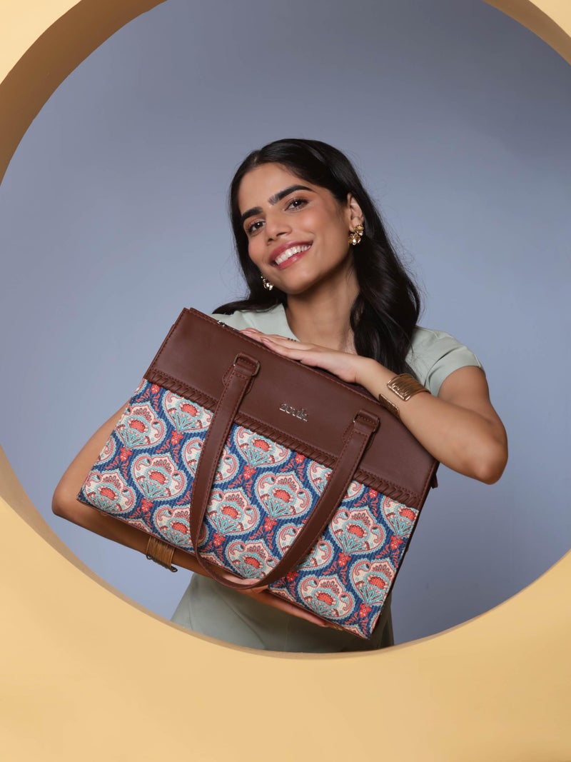 ZOUK Statement Business Bag | Stylish Handbag for Women Office Use | Tote Bags for Woman | Fits 14 Inch Laptop | Water-Resistant | Big Size | Aesthetic Purse | Kovil Blue - Image 2