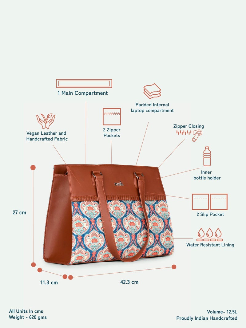 ZOUK Statement Business Bag | Stylish Handbag for Women Office Use | Tote Bags for Woman | Fits 14 Inch Laptop | Water-Resistant | Big Size | Aesthetic Purse | Kovil Blue - Image 4