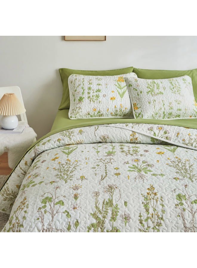 Joyreap 3 Pieces Reversible Quilt Set, Smooth Soft Microfiber Quilt, Yellow Flowers Green Leaves Botanical Design, Bedspread Bed Cover for All Season, 1 Quilt n 2 Pillow Shams (King, 102x90 inches) - Image 4