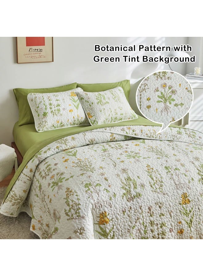 Joyreap 3 Pieces Reversible Quilt Set, Smooth Soft Microfiber Quilt, Yellow Flowers Green Leaves Botanical Design, Bedspread Bed Cover for All Season, 1 Quilt n 2 Pillow Shams (King, 102x90 inches) - Image 5